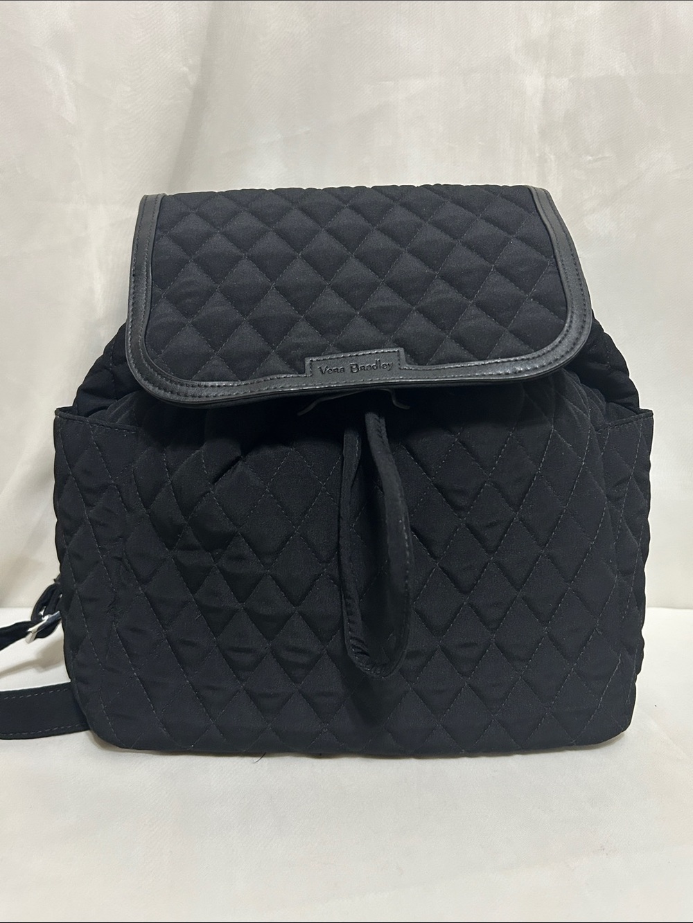 NWT Vera Bradley Black Quilted Drawstring Flap Backpack